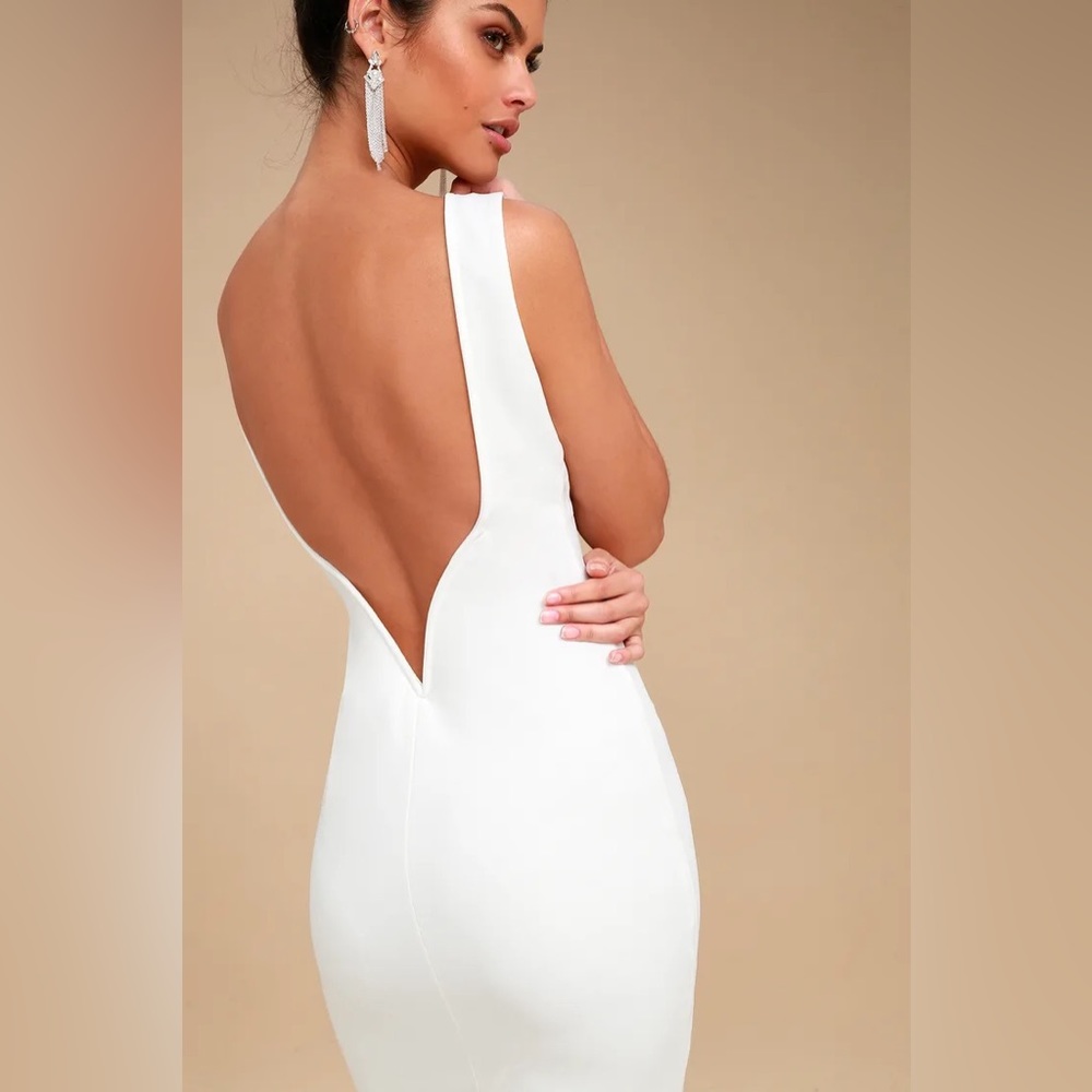 Lulus So Stunning White Backless Midi Dress size S NWT